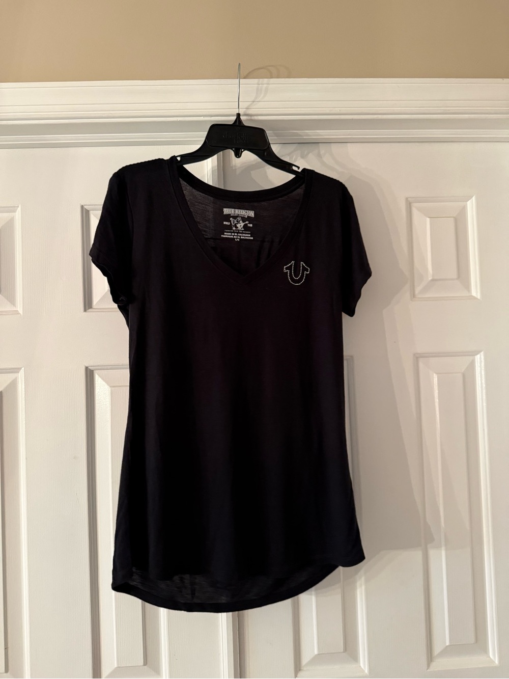 True Religion Black V-Neck Short Sleeve Tee